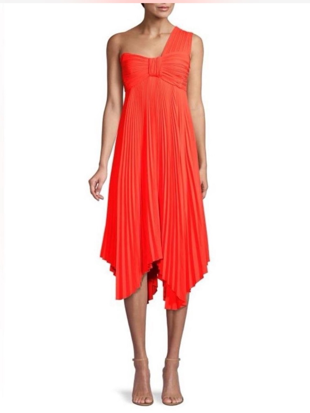 NWT A.L.C Pleated Midi Dress Plisse One Shoulder Neon Size 4 Empire Waist